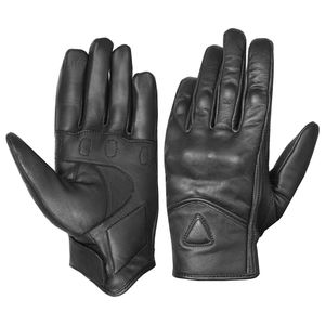 ถุงมือหนังแท้สไตล์วินเทจสำหรับขี่มอเตอร์ไซค์แบบเต็มนิ้ว สีดำ พร้อมแผ่นยางป้องกัน รองรับการใช้งานหน้าจอสัมผัส - Product Image 1