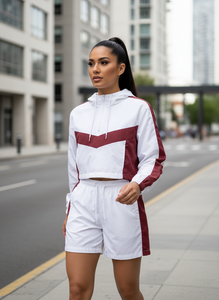 Unisex Color Blocking Tracksuit Set Hooded Windbreaker <b>Jacket</b> Shorts Lightweight Polyester Breathable Front Embroidery Style - Product Image 6
