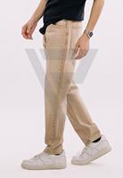 Celana Jeans Pria Model Straight High Street Desain Patchwork 100% Katun Khaki, Kancing Resleting, Potongan Tapered, Distressed, dan Softener
