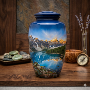 Blue Landscape Cremation Urn Memorial <b>Casket</b> Customizable Design <b>for</b> Human <b>Ashes</b> Burial Decoration - Product Image 4