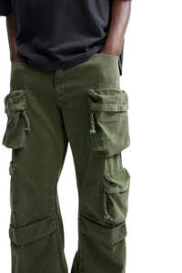 Pantalones Cargo Verde Oliva para Hombre, Cintura Alta, Múltiples Bolsillos, Estilo Ropa de Trabajo, para Otoño - Product Image 3