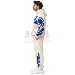 Conjunto Deportivo con Capucha Color Crema para Hombre, con Estampado de Olas Azules, Sudadera Casual de Manga Larga y Pantalones, Ropa de Invierno - Product Image 4