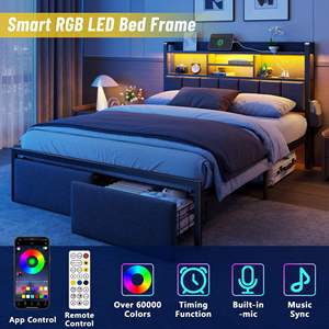 โครงเตียง LED RGB อัจฉริยะ ทันสมัย สีดำ โครงโลหะ พร้อมที่เก็บของ หุ้มผ้าลินิน รับผลิตแบบ OEM/ODM ขนาดใหญ่ พับได้ น้ำหนัก 30.7 กก./33.8 กก. - Product Image 1