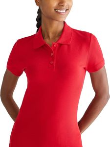 Camiseta de manga corta para mujer, color rojo sólido, transpirable, de punto comprimido, informal. - Product Image 4