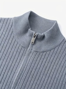 Men's Casual Mandarin Collar Zipper <b>Cardigan</b> <b>Sweater</b> Made Anti-pilling Modal Knit Fabric Breathable Quick Dry Regular Fit Slight - Product Image 5