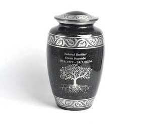 Grande urne funéraire en aluminium bleu avec motif d'oiseaux argentés pour cendres d'adultes, urne commémorative pour cendres humaines, grande taille, urne classique avec couvercle - Product Image 5
