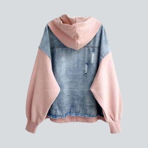 เสื้อแจ็คเก็ตฮู้ดดี้เดนิมฟอกสีสำหรับผู้ชาย แขนเสื้อตัดสี กระดุมหน้า มีกระเป๋า สไตล์ลำลองแนวสตรีทแวร์ สำหรับฤดูใบไม้ร่วง - Product Image 2