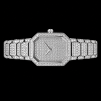 Montre-bracelet analogique de luxe en acier inoxydable argenté avec bracelet en caoutchouc, sertie de diamants moissanite octogonaux, bijou de mode hip-hop haut de gamme