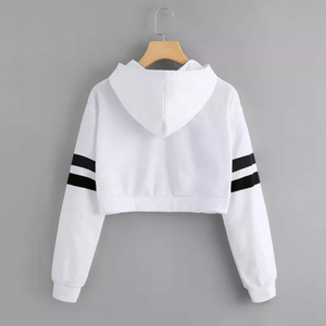 High Quality Custom Women's <b>Cropped</b> Hoodie Long Sleeve <b>Striped</b> Knitted Sweatshirt Autumn Casual Wear 100% Cotton Hooded <b>Top</b> - Product Image 6