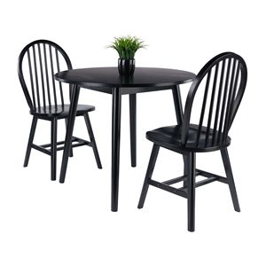 Moreno 3 pezzi nero foglia goccia tavolo da pranzo Set con Windsor sedie per la sala da pranzo di casa - Product Image 4
