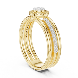 Bague de Mariage en Or Massif 14K avec Diamant de Laboratoire Rond Brillant DEF VVS et Halo Triple Couche, Bijoux Fins en Gros - Product Image 4
