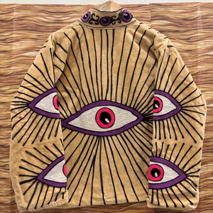 Vintage Champagne <b>Velvet</b> Embroidered Suzani <b>Jacket</b> With Eye Pattern Full Sleeve Stand Collar Handmade Bohemian Winter Outerwear - Product Image 6