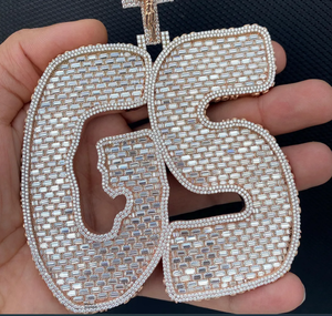 Pendentif Hip Hop Or Rose Lettre G Moissanite Baguette Sertie de Pierres Charme Croix - Product Image 3