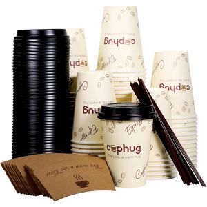 Lot de 100 gobelets à café jetables de 12 oz avec couvercles et manchons pour boissons chaudes, gobelets en papier pour fêtes, gobelets de 12 onces - Product Image 1