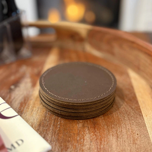 Genuine Leather Coasters Set of 6 Luxury Cowhide Drink Mats Round <b>Table</b> <b>Protection</b> Custom Logo Wholesale Pad GLC-0051 - Product Image 1