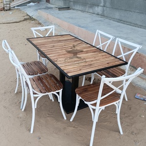 Juego de mesa de comedor con respaldo cruzado, sillas de comedor de seis plazas para Patio exterior, restaurante, cafetería - Product Image 5