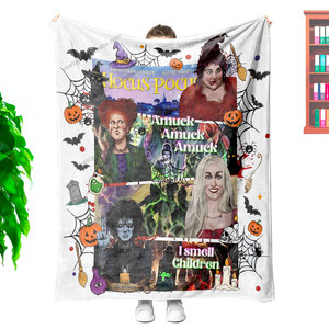 Conçu sur mesure Halloween sorcière <span class=keywords><strong>soeurs</strong></span> imprimé léger flanelle jeter couverture doux et chaud 100% polyester grand cadeau - Product Image 1