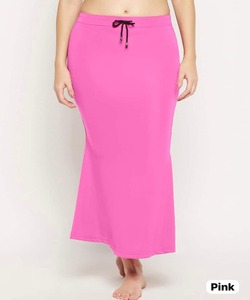 Jupe droite rose pour femme, taille élastique, longueur cheville, avec cordon de serrage, décontractée, tricotée, couleur unie, mélange coton élasthanne - Product Image 1