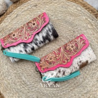 Tas Dompet Kulit Sapi Asli Buatan Tangan dengan Tali Pergelangan Tangan, Motif Bunga Elegan, Desainer, untuk Wanita, Expo Maret 2026