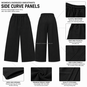 <b>Women's</b> Wide Leg Knitted Sweatpants Mid Waist Drawstring Solid <b>Black</b> Casual Full Length <b>Pants</b> Breathable 100% Cotton Flat - Product Image 5