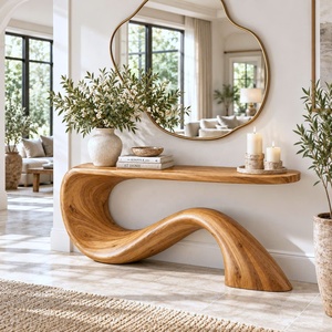 Mesa Consola de Madera Maciza Hecha a Mano, Mesa de Entrada Moderna y Orgánica con Base Escultural Fluida, Estilo Minimalista y Natural para el Hogar - Product Image 2