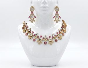 Divyor - Juego de Collar y Pendientes de Cobre Chapado en Oro con Circonitas, Diseño de Flor con Corte Princesa, Joyería de Boda Certificada, Clásico para Mujer - Product Image 1