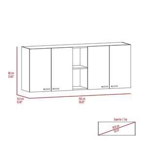 Armadietto da Cucina Bianco Portofino 150 con Doppia Anta, Due Ripiani Esterni e Due Ripiani Interni - Product Image 6