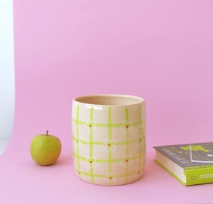 Porte-ustensiles en céramique peint à la main, motif floral à carreaux, finition brillante, durable, résistant à la chaleur, organiseur de comptoir de cuisine - Product Image 5