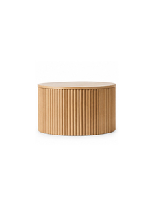 Table basse ronde moderne en bois avec rangement à lattes verticales, mobilier de salon au design minimaliste et artisanat de qualité - Product Image 1