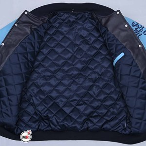 Premium Quality Jackson State Varsity <b>Jacket</b> Men's Genuine Leather Black Light Blue Embroidery <b>Fleece</b> <b>Lined</b> Casual Winter Wear - Product Image 3
