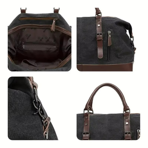 2026 OEM Luxury Fashionable Multi-Functional Large Capacity 21 Canvas Genuine <b>Leather</b> Duffel Travel <b>Bag</b> Organizer Zipper - Product Image 2