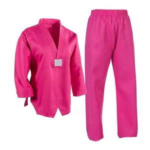2025 Wholesale 100% Cotton Taekwondo Karate Uniform Trouser Elastic Waist Pants Martial Arts Gi Set V-Neck Jacket OEM - Product Image 5
