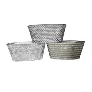 Ensemble de jardinières en métal galvanisé de forme ovale avec poignées en corde, durables pour une utilisation en extérieur dans le jardin, conteneur pour fleurs et plantes vertes - Product Image 5