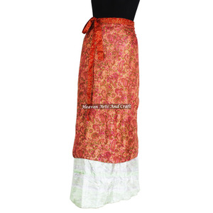 Ethnic Two Layered Reversible New Indian Around Silk Sari <b>Wrap</b> <b>Skirts</b> 2 Layer Reversible Magic Silk Saris <b>Wrap</b> Long <b>Skirt</b> Silk - Product Image 2