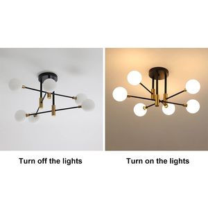 Lampadario moderno a 6 luci con montaggio Semi-filo in vetro bianco - Product Image 6