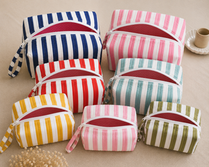 Reusable Eco Friendly Cotton Quilted Bold Striped Makeup <b>Bag</b> Cosmetic Pouch Travel <b>Toiletry</b> Organizer Custom Logo Wholesale - Product Image 4