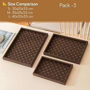 Plateau de service décoratif en bois rectangulaire à motifs, plateau de présentation pour la table, pour la maison et la salle à manger - Product Image 3