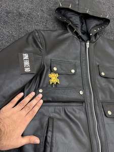 Blouson Bomber et Veste de Course en Cuir Patchwork à Capuche Personnalisé Unisexe pour Vente en Gros OEM - Product Image 6