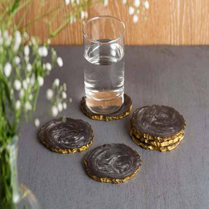 Attractive Resin <b>Coasters</b> Grey Color And <b>Gold</b> Rim Design Unique Design Epoxy Resin <b>Coaster</b> Top Price - Product Image 1