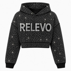 Sudadera con Capucha Corta Relevo con Cierre, Estampado de Letras con Pedrería, 100% Algodón, Corte Holgado, Informal, Unisex, para Otoño - Product Image 5