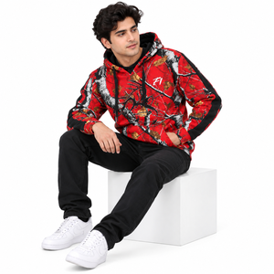 Sudadera con Capucha Estampada Camuflaje Rojo de Moda, Estilo Urbano Gráfico, Manga en Contraste, Top Casual con Capucha, Venta al por Mayor OEM Personalizado EE. UU. - Product Image 2