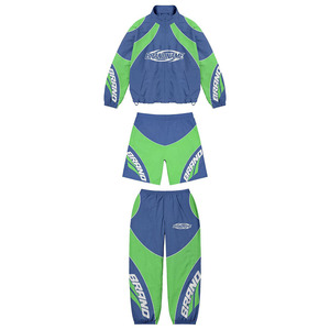 Mens 240 GSM Poly Taslon Tracksuit Set Blue <b>Green</b> Curved Panel Sublimation Custom Logo Streetwear Windbreaker Shorts for Men - Product Image 1