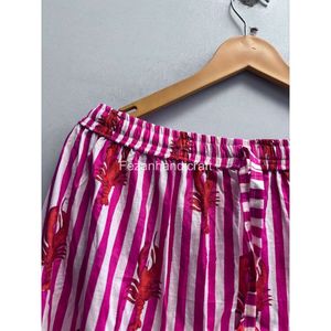 Jupe trapèze rose rayée à imprimé homard pour femme, taille élastique, volants, mi-mollet, décontractée, en coton, pour l'été - Product Image 4