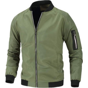 Veste de sport verte pour homme avec empiècements et rayures blanches, col rabattu, coupe classique, vêtement décontracté pour l'automne - Product Image 4