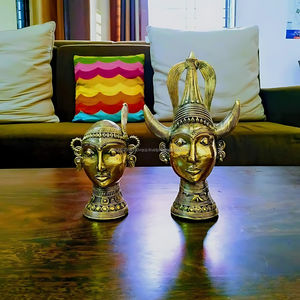 Figurines en laiton antique Bastar Dhokra faites à la main, bustes de Madia Madin pour hommes et femmes, 9 pouces, décoration pour la maison et le bureau, art indien - Product Image 2