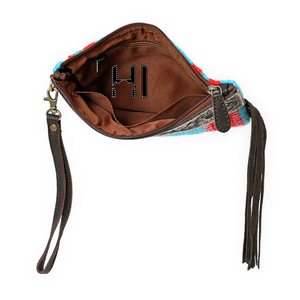 Bolso de Mano Estilo Vaquero Occidental de Lana con Correa para la Muñeca en Cuero Repujado - Product Image 5