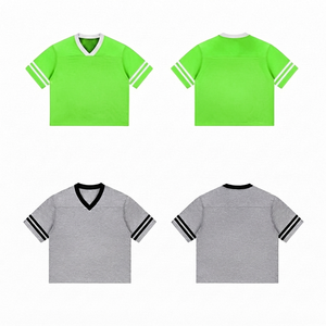 Maillot de football américain court à col en V, vert NOEN, séchage rapide, respirant, personnalisable avec le nom de l'équipe, imprimé par sublimation - Product Image 1