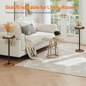 Small Round Pedestal Accent Console <b>Table</b> for Drinks Coffee or Martini for Small Spaces in Living Room or Bedroom <b>Sofa</b> <b>Side</b> - Product Image 3