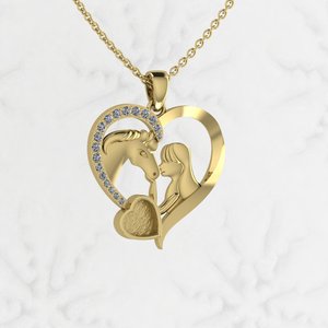 18k Gold 925 Silver Horse & Girl Design 6mm Heart Blank Bezel Charm Pendant Zircon Setting Resin Filling Keepsake DIY Jewelry - Product Image 1