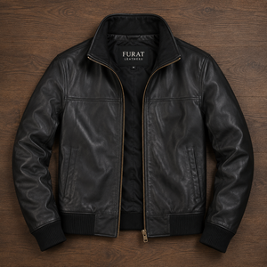 Blouson aviateur en cuir noir Air Rolf pour homme, fermeture éclair, respirant, style vintage, coupe décontractée, automne - Product Image 1